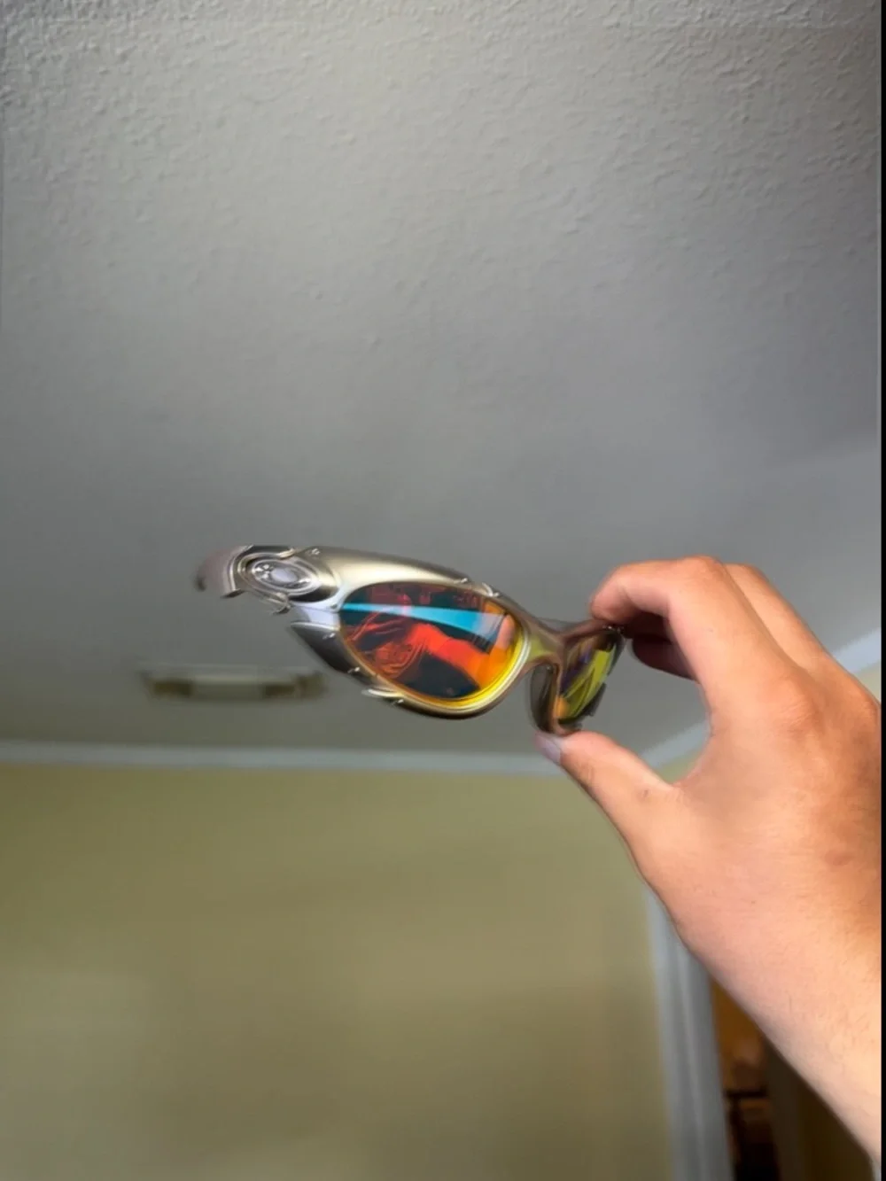 Oakley-Style Mirrored Swim Goggles in Silver with Red-Orange Lenses oaks